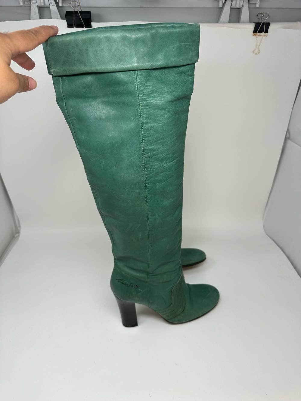 Miss Sixty Knee High Green Tall Leather Boots Women's 37